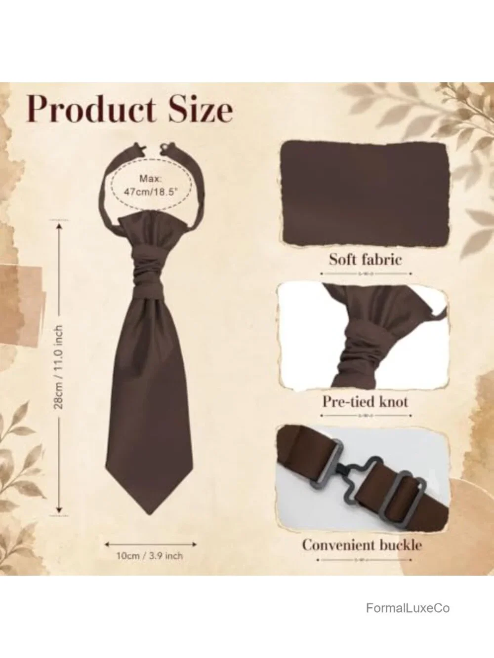 Pre Tied Ascot Ties for Men Vintage Cravat Necktie Polyester Wedding